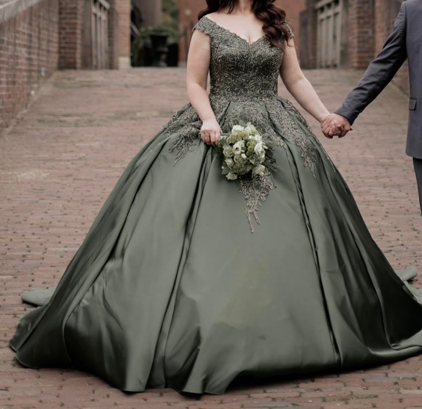 Groene Henna jurk, Ophalen, Zo goed als nieuw, Groen, Trouwjurk