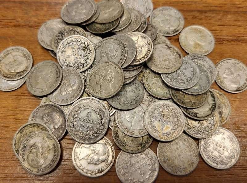 Lot 10 stuks zilveren stuivers Willem 3, Postzegels en Munten, Munten | Nederland, Koning Willem III, Setje, Zilver, Overige waardes