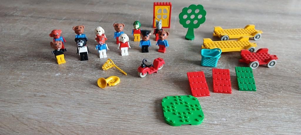 Set lego duplo fabuland poppetjes figuren tuba scooter boom, Ophalen of Verzenden, Gebruikt, Losse stenen, Duplo