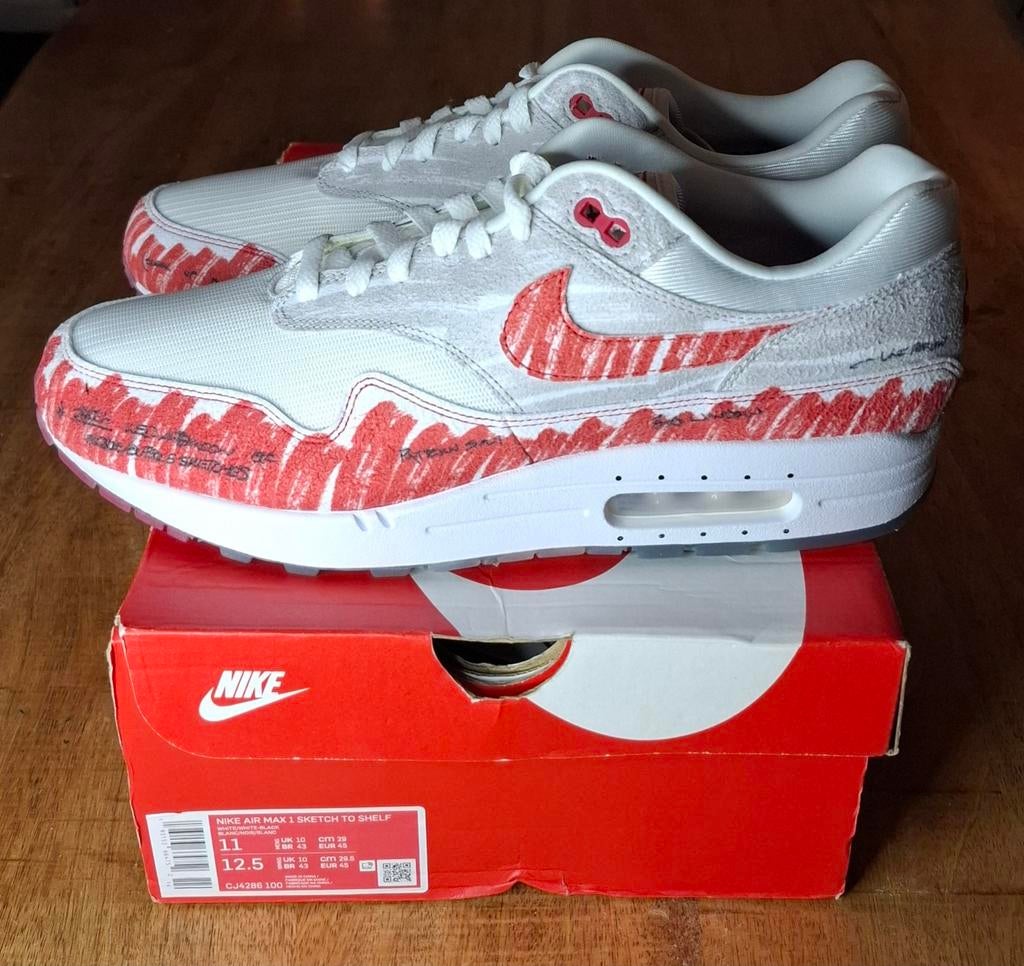 Nike Air Max 1 Sketch to Shelf Maat 45, Wit, Nike, Nieuw, Ophalen of Verzenden