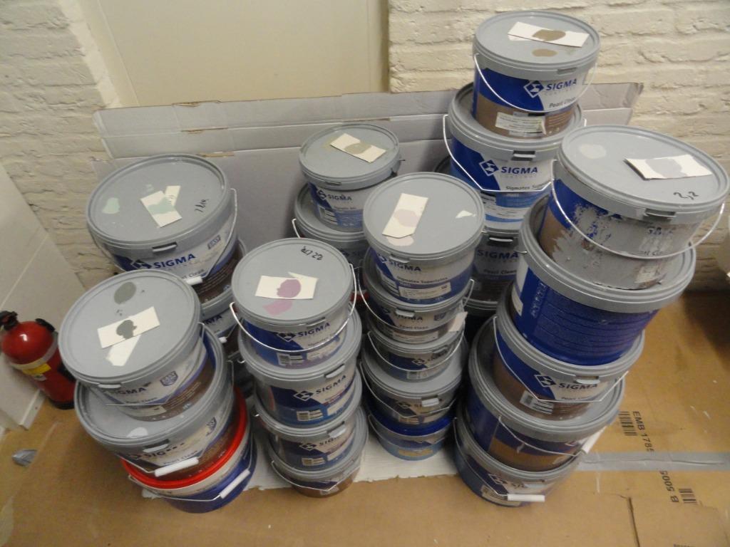 PARTIJ SIGMA LATEX MUURVERF DIVERSE KLEUREN, Overige kleuren, 5 tot 10 liter, Nieuw, Ophalen of Verzenden