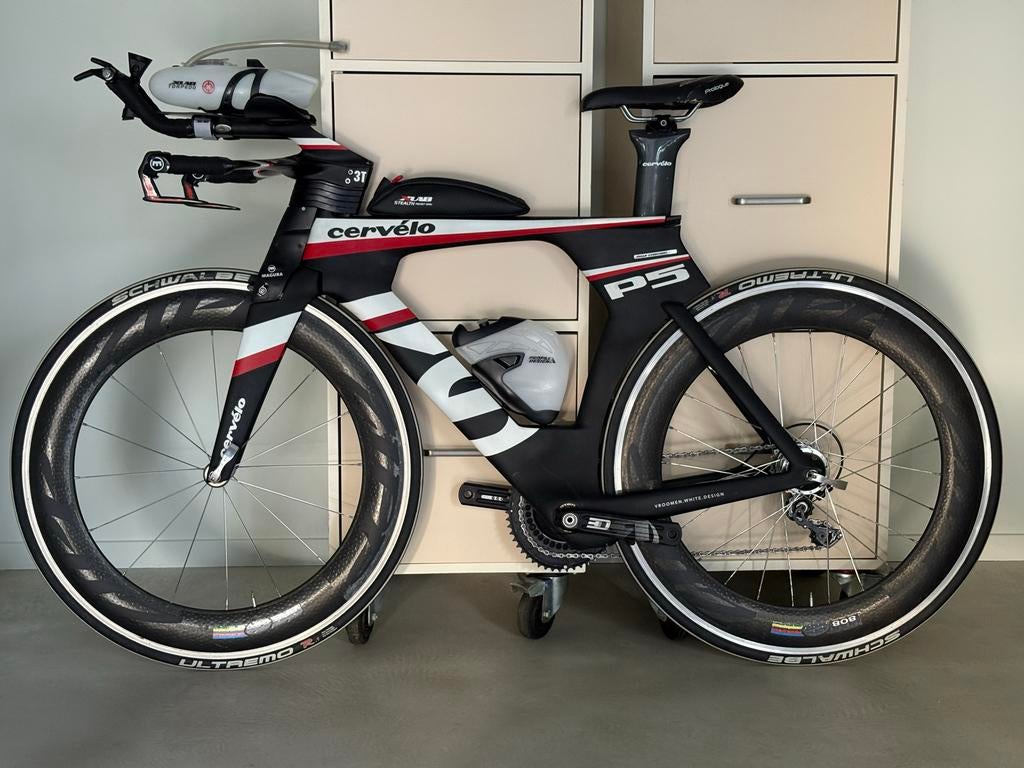 Cervelo P5 TT Triatlonfiets met Zipp 808 wielen., 28 inch, Gebruikt, Carbon, Heren