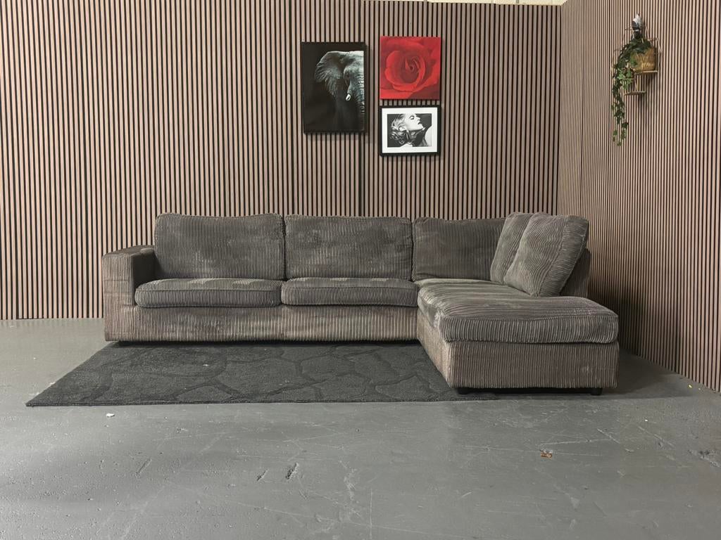 GRATIS LEVERING Ribstof Hoekbank Bruin 295x220 GEREINIGD