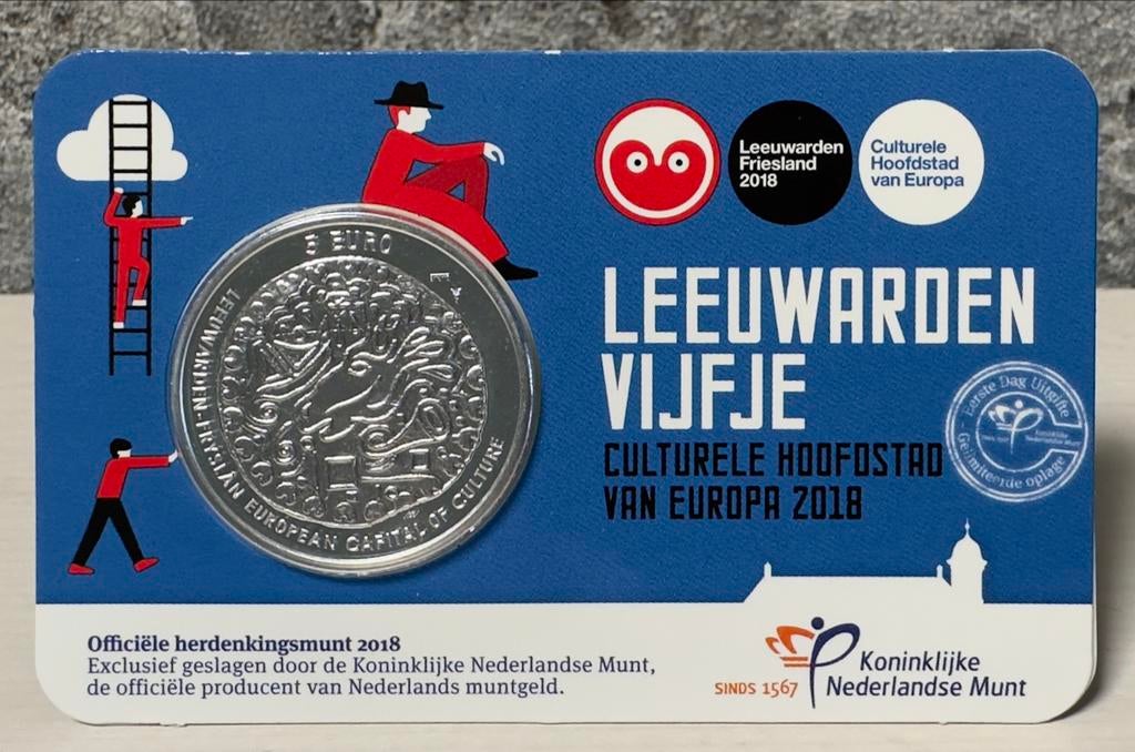 Leeuwarden Vijfje Eerste Dag Uitgifte Coincard, Postzegels en Munten, Munten | Nederland, Ophalen of Verzenden, 5 gulden, Losse munt