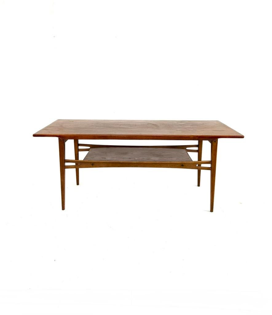 Vintage XL Deense teakhouten salontafel ‘60, Huis en Inrichting, Tafels | Salontafels, 100 tot 150 cm, Teakhout, Zo goed als nieuw