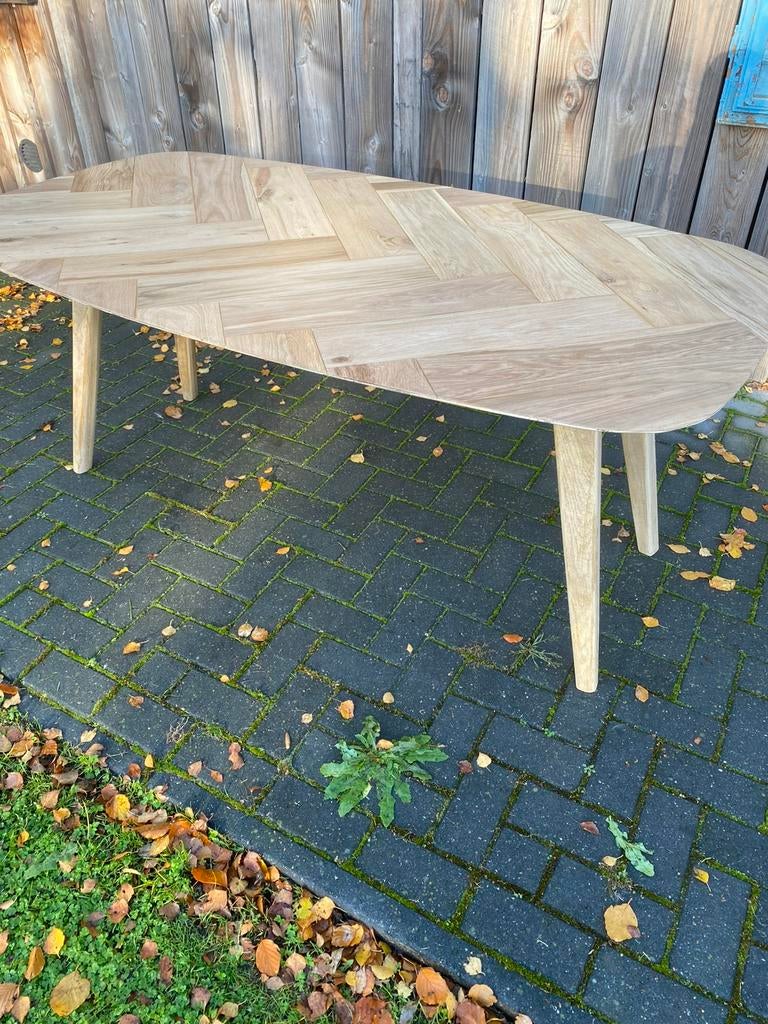 Visgraat tafelblad, Ophalen, 100 tot 150 cm, Eikenhout, Vijf personen of meer