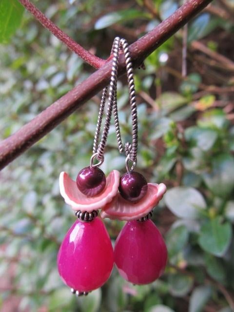 Oorbellen Angelica jade-parelmoer-swarovski parel zilver, Ophalen, Nieuw