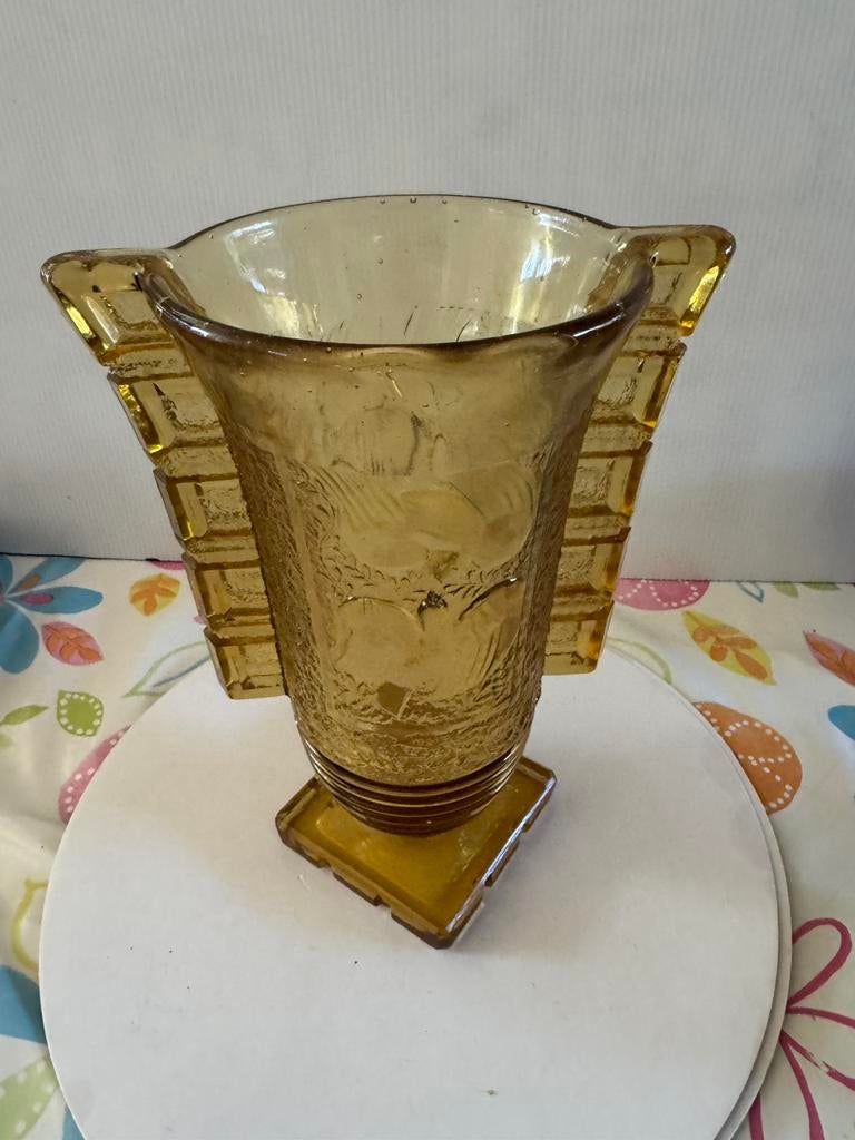 Amberkleurige glazen vaas, Ophalen of Verzenden