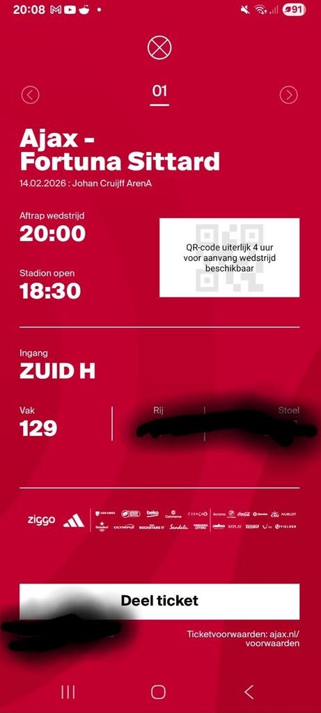 Tekoop 1 keer ajax fortuna f side, Tickets en Kaartjes, Eén persoon, April