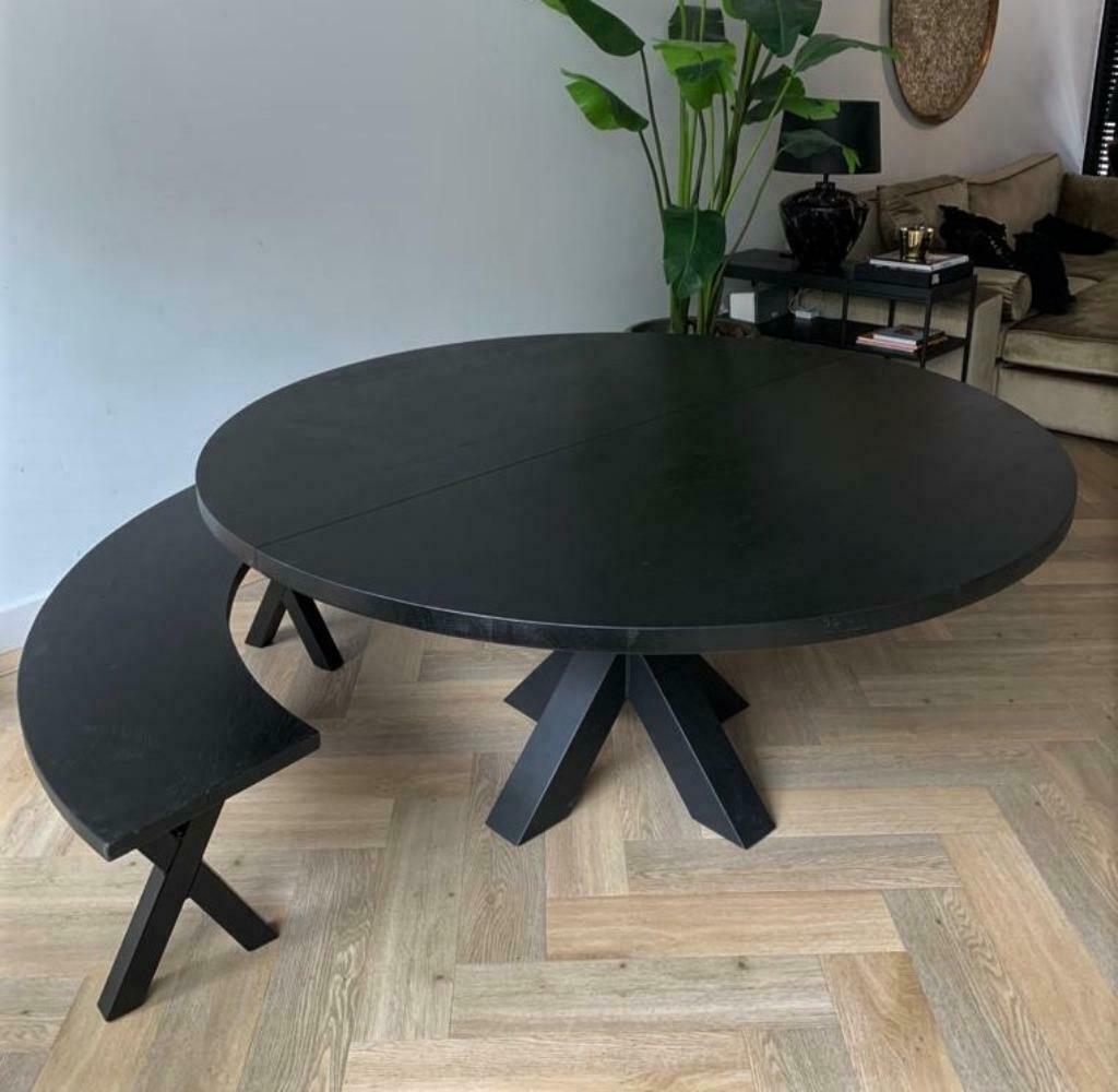 uitschuif tafel rond `Rita´ black oak zwart eiken, 100 tot 150 cm, Verzenden, Nieuw, Vijf personen of meer
