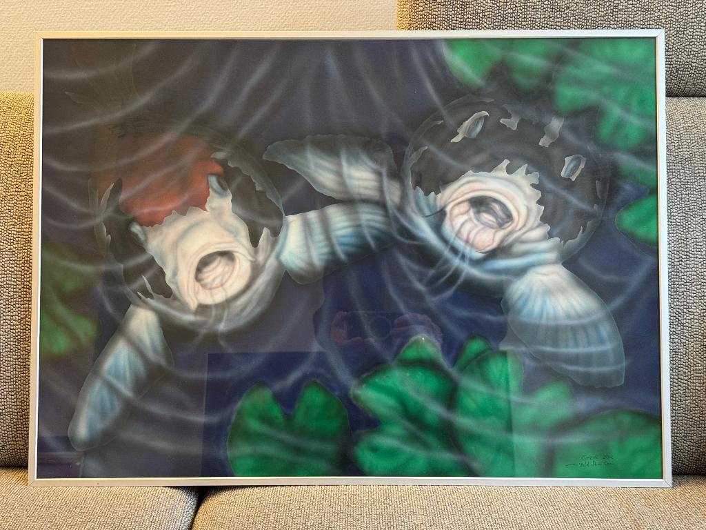 Origineel airbrush schilderij "Japanse koi" Gregor Meijer, Antiek en Kunst, Kunst | Schilderijen | Klassiek, Ophalen of Verzenden