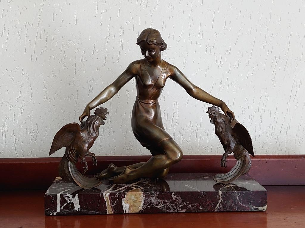 Art Deco bronzen beeld op een marmeren sokkel., Antiek en Kunst, Ophalen, Brons