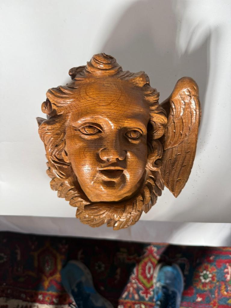 Eikenhouten engelen kopje, Antiek en Kunst, Kunst | Beelden en Houtsnijwerken, Ophalen of Verzenden