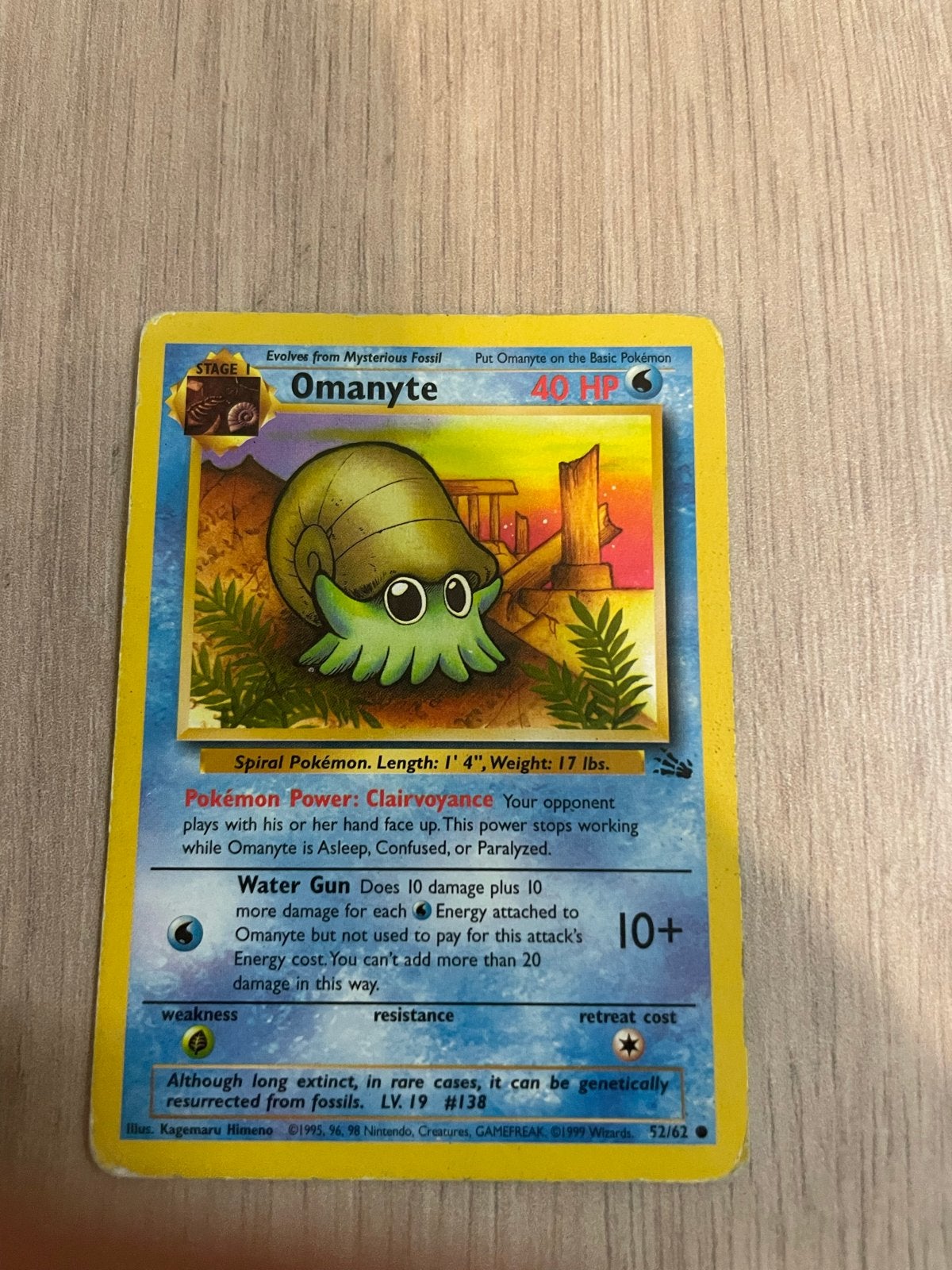 Pokémon Kaart Omanyte 52/62 Fossil Set, Ophalen of Verzenden, Gebruikt, Losse kaart