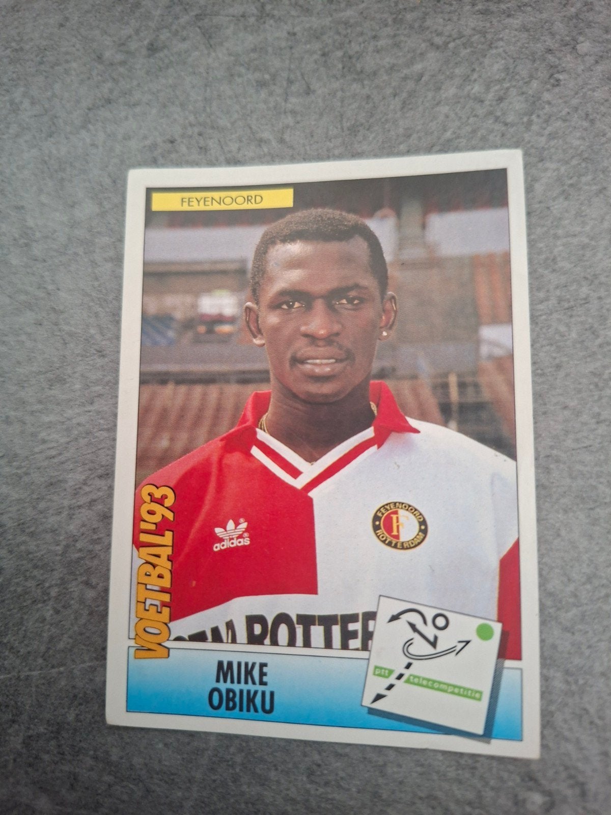 Panini sticker Voetbal 93. Mike Obiku Feyenoord., Ophalen of Verzenden, Zo goed als nieuw, Sticker