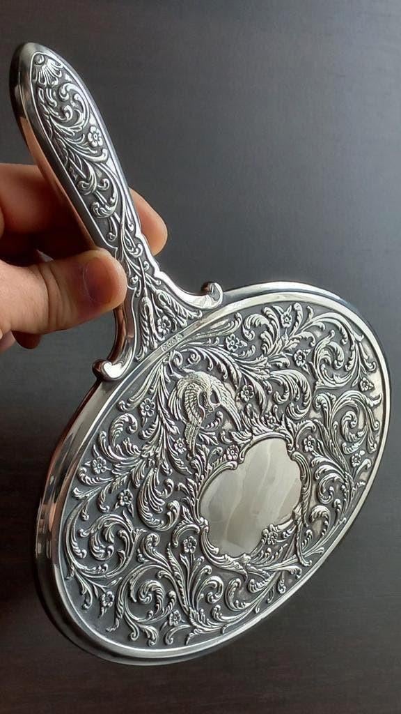 Vintage verzilverde handspiegel kraanvogels Gero G.Nilsson, Ophalen of Verzenden, Minder dan 50 cm