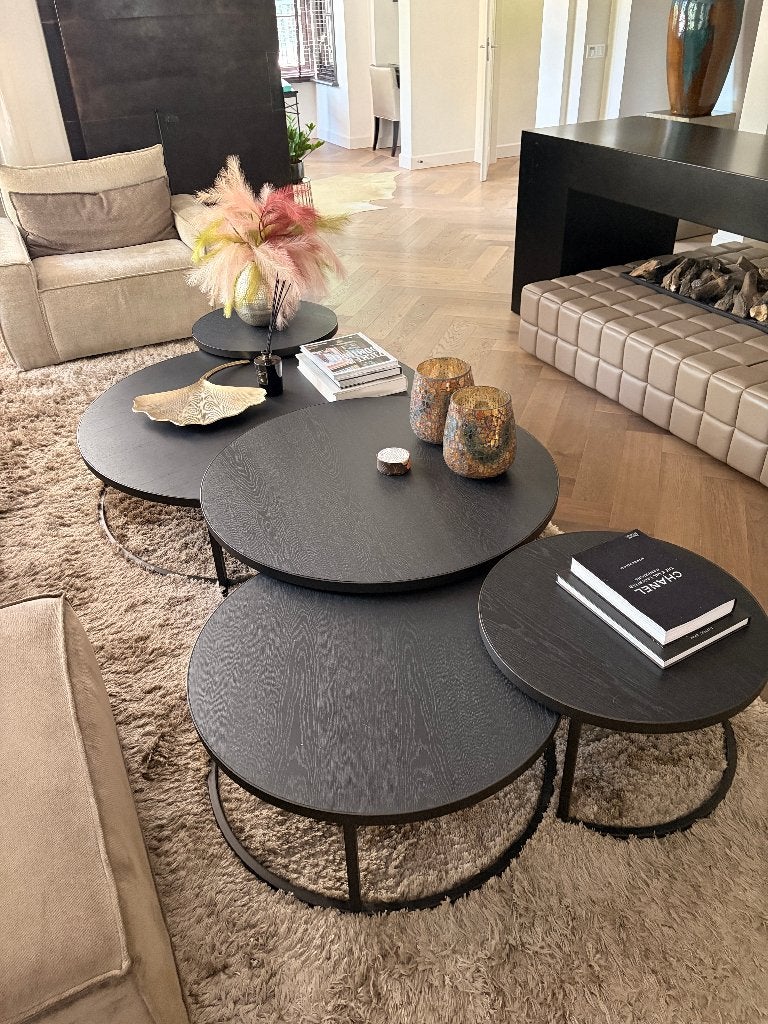 Ronde design salontafels zwart eiken - Grey7 MYLO ook los, Rond, Zo goed als nieuw, 75 cm of meer, Ophalen