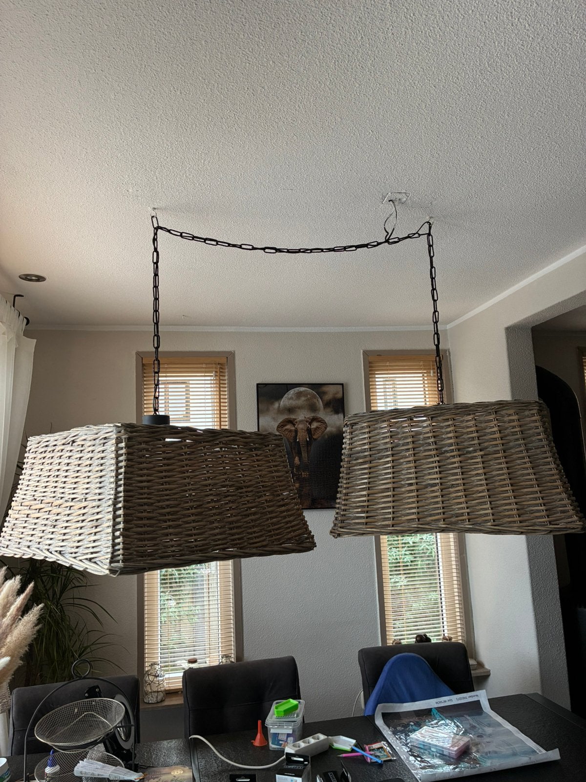 Rieten Hanglampen 2 stuks, Huis en Inrichting, Ophalen, Gebruikt, Meerkleurig, Vierkant
