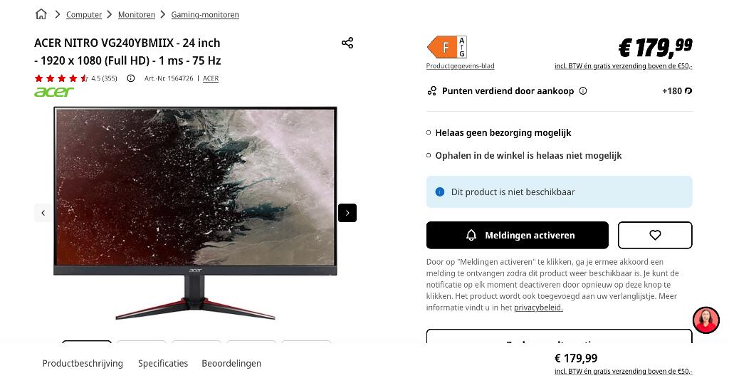 ACER NITRO VG240YBMIIX gaming monitor, Computers en Software, Monitoren, IPS, Acer Nitro, Full HD, 24 inch