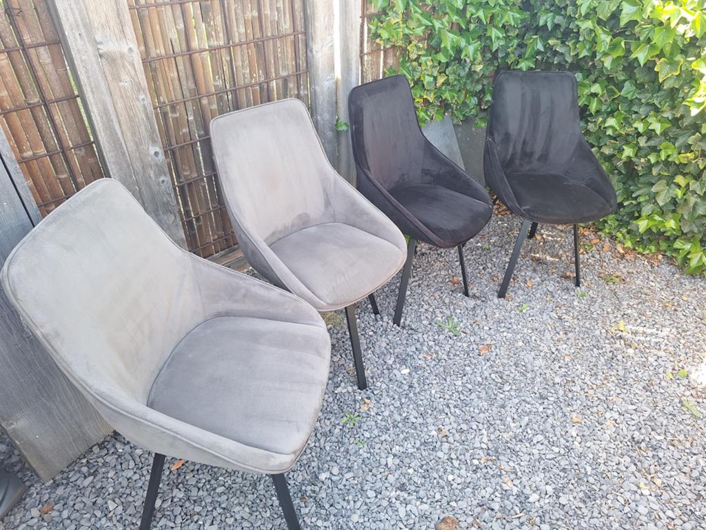 Set van 4 zachte, roterende stoelen in grijs en zwart, Ophalen, Gebruikt, Vier, Stof