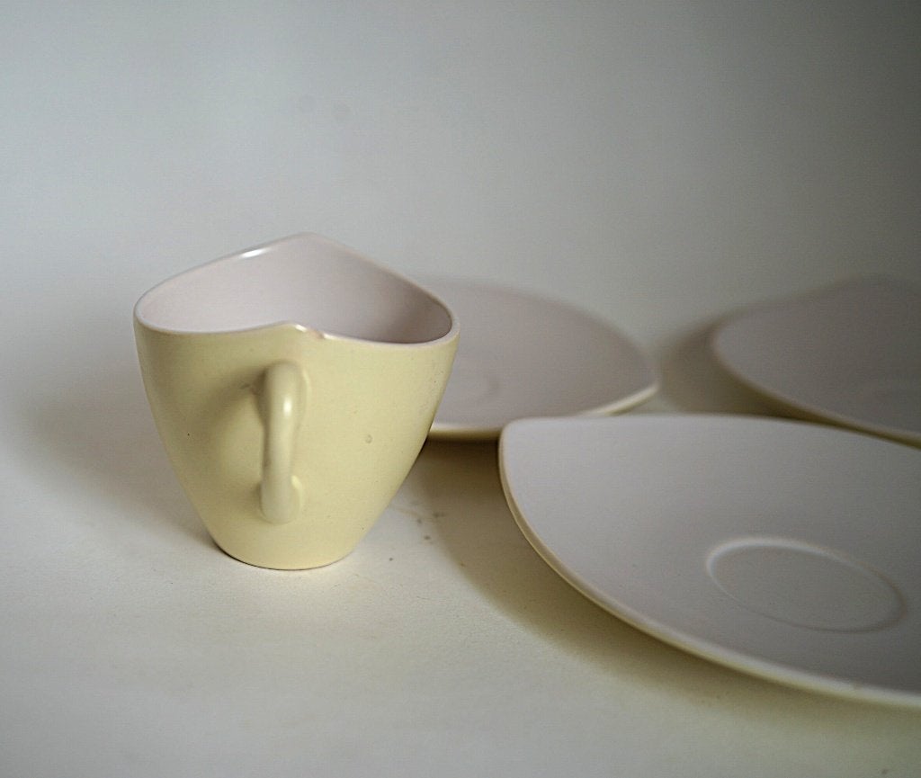 vintage set 1x kop 3x schotel Huizen Holland tulipe geel wit, Antiek en Kunst, Antiek | Servies los, Ophalen of Verzenden