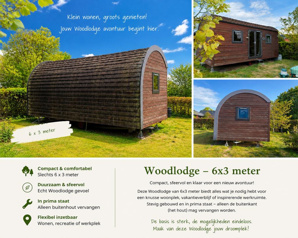 Woodlodge Tiny House 6x3m | geïsoleerd – verrijdbaar, Ophalen, Nieuw