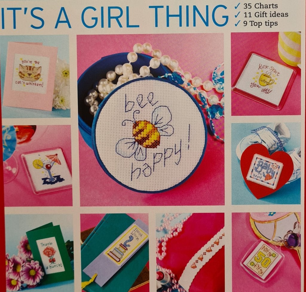 35 leuke it's a girl thing borduurpatronen o.a. bij, kat enz, Ophalen, Nieuw, Handborduren, Patroon