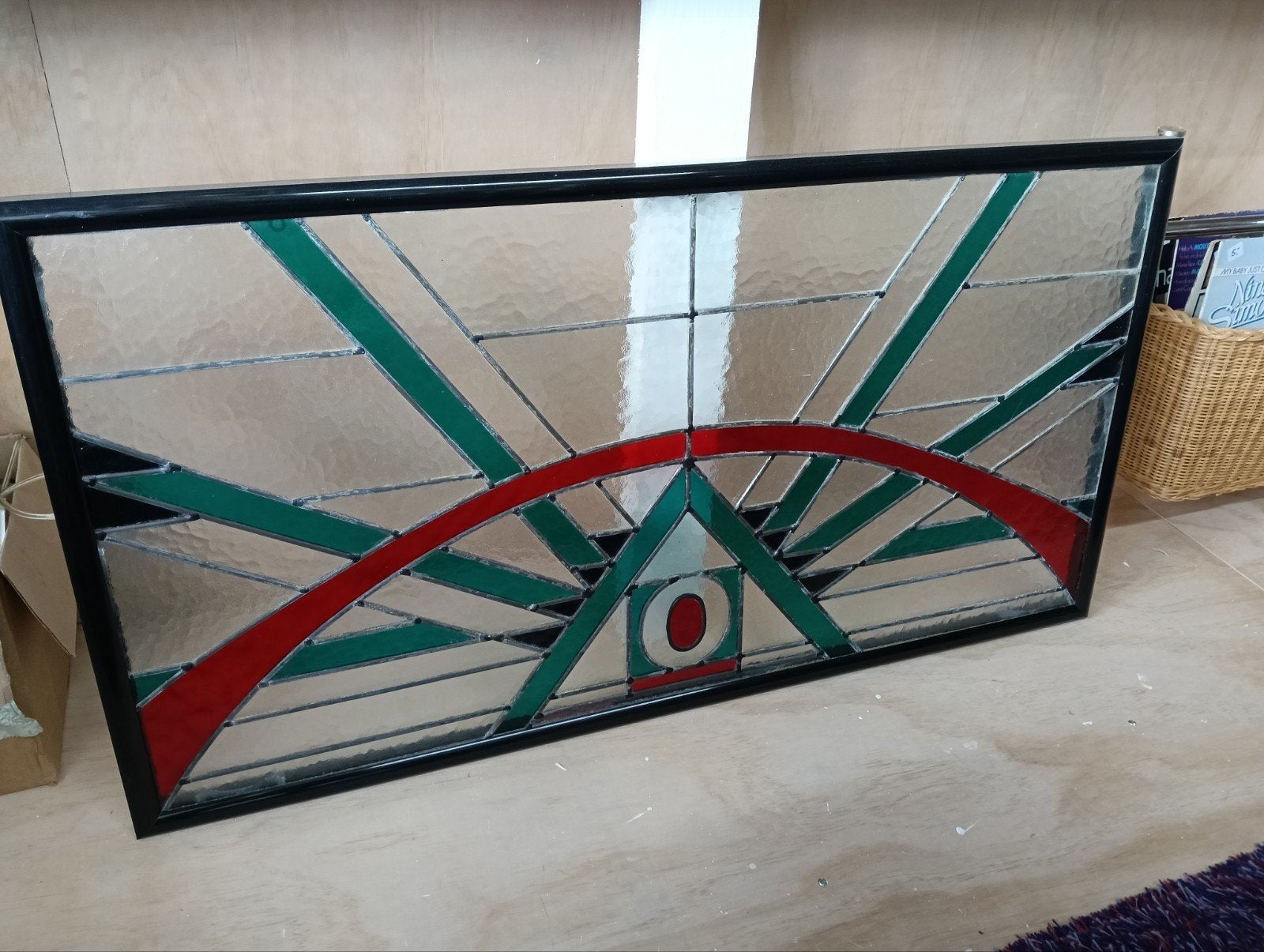 Glas in lood raam met dubbel glas en ophanging 108x58cm, Doe-het-zelf en Verbouw, Glas en Ramen, Ophalen, Gevelraam of Ruit, Gebruikt