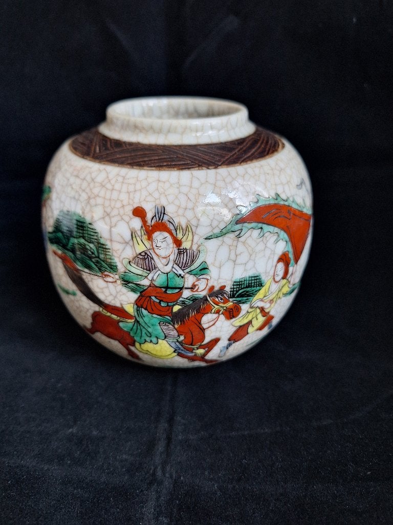 Antieke Chinese gemberpot met krijgerdecoratie, Antiek en Kunst, Antiek | Keramiek en Aardewerk, Ophalen