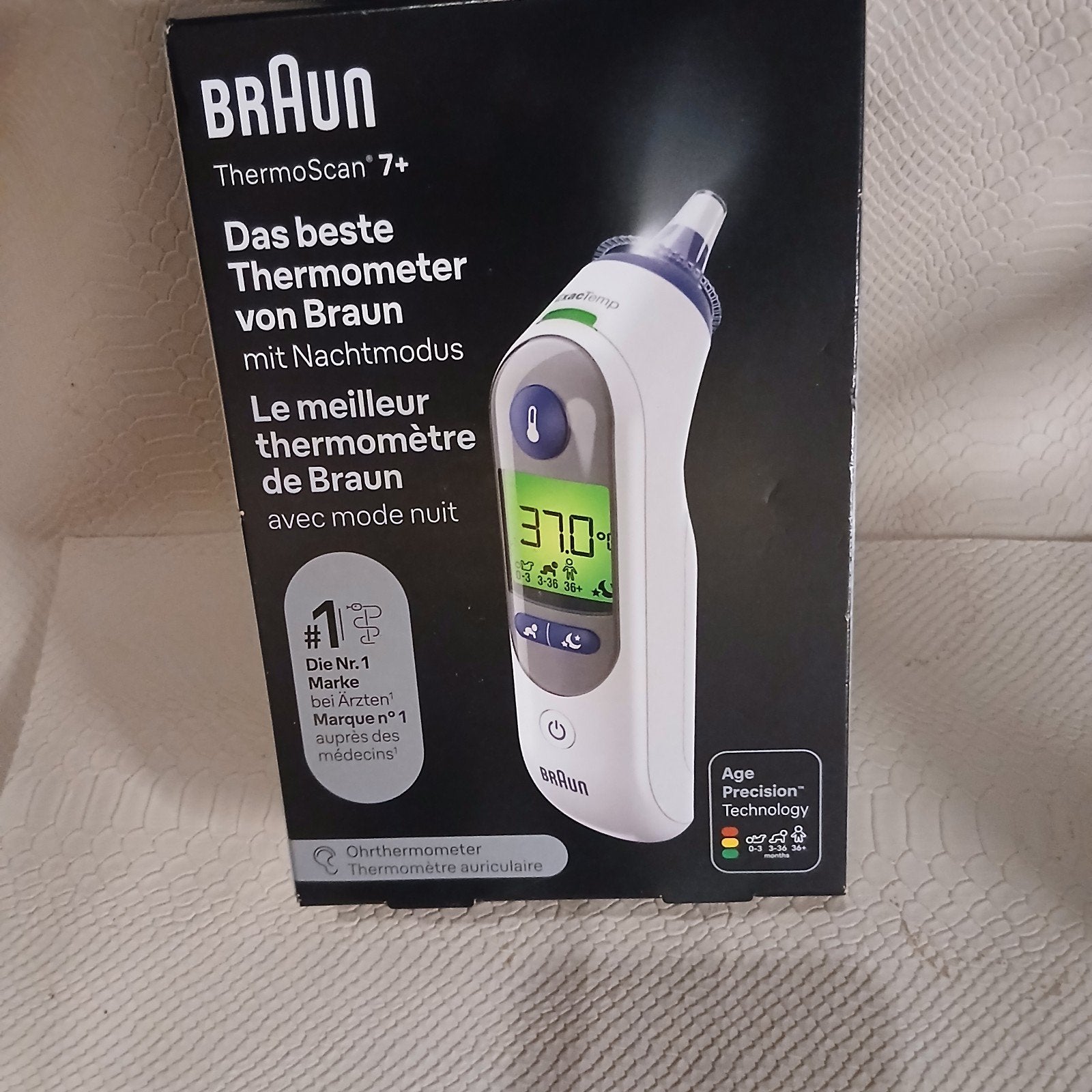 Braun ThermoScan 7+ oorthermometer met nachtmodus, Lichaamsthermometer, Kunststof, Digitaal display, Nieuw