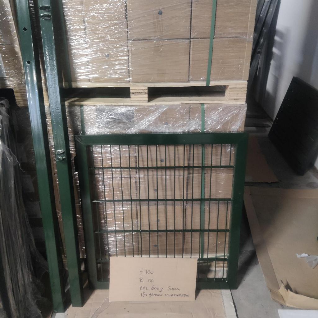 10 meter 656 dubbelstaafmat 100cm hoog + B-keus poort Groen, Met poort, Nieuw, Dubbelstaafmat hekwerk, Ophalen of Verzenden