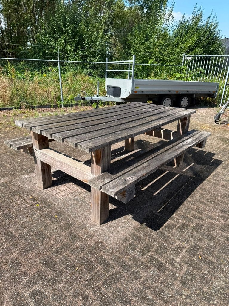 Robuuste houten picknicktafel met banken, Ophalen, Gebruikt, Rechthoekig, Hout