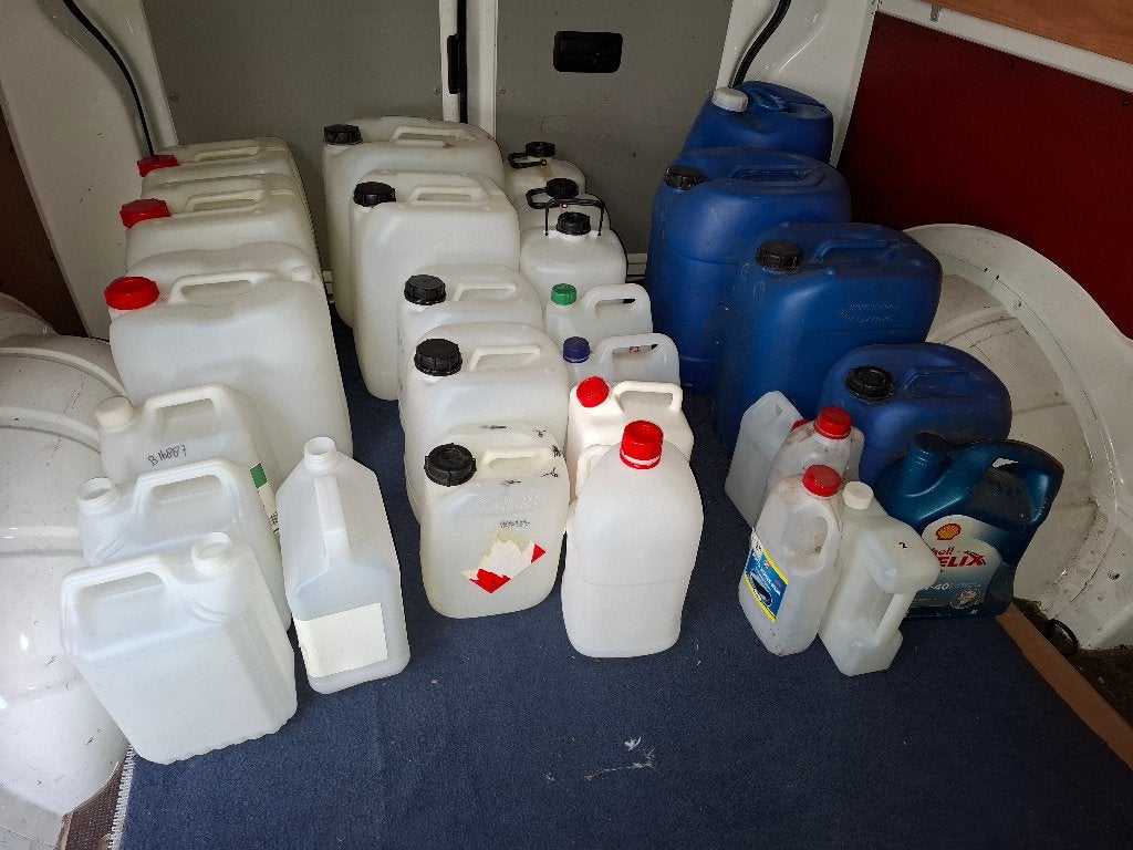 plastic afvalvat opslagvat jerrycan afvoer chemicaliën olie, Ophalen, Gebruikt