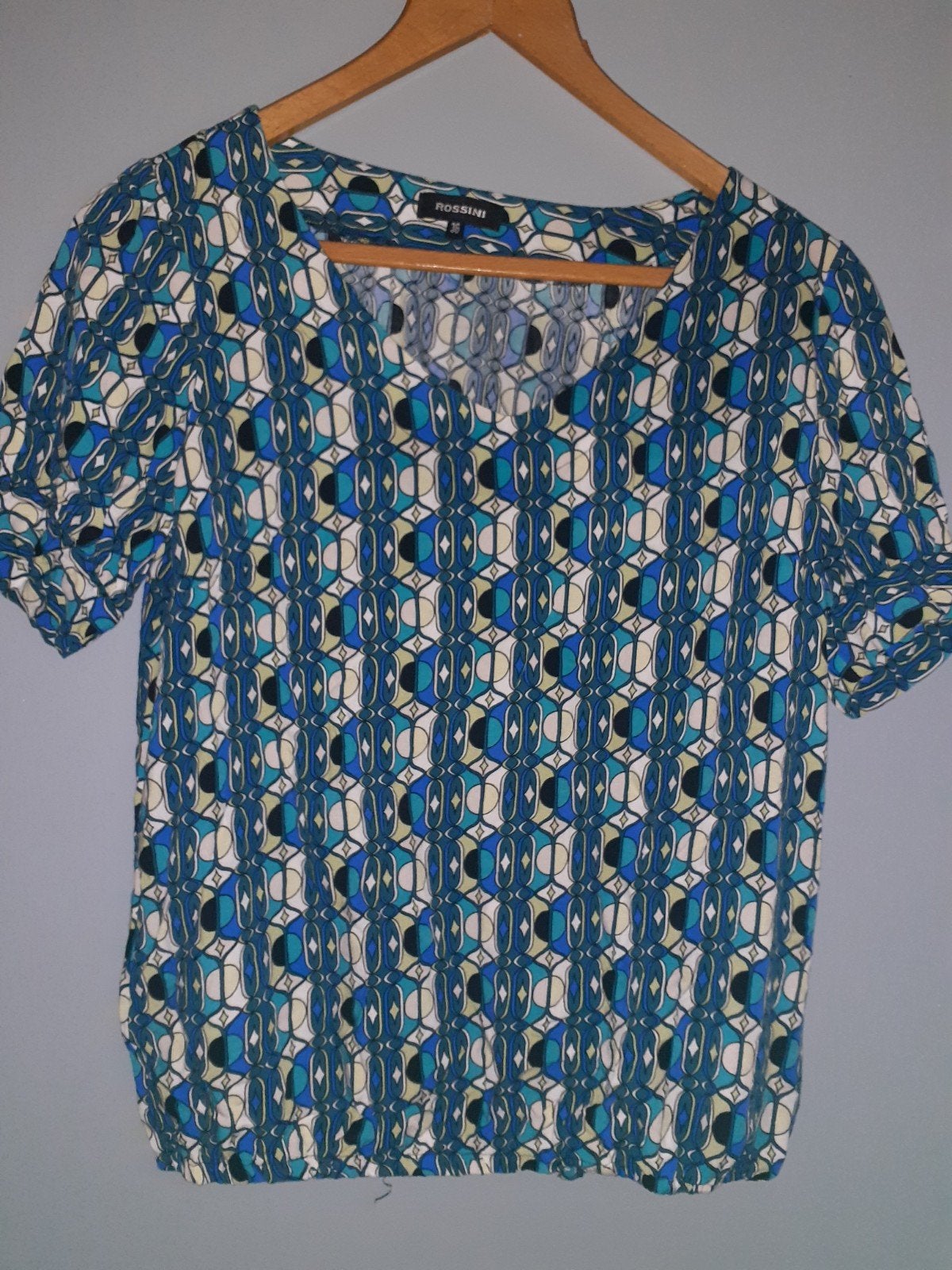 Rossini travelstof blouse met korte mouwen, Maat 38/40 (M), Blauw, Ophalen of Verzenden, Zo goed als nieuw