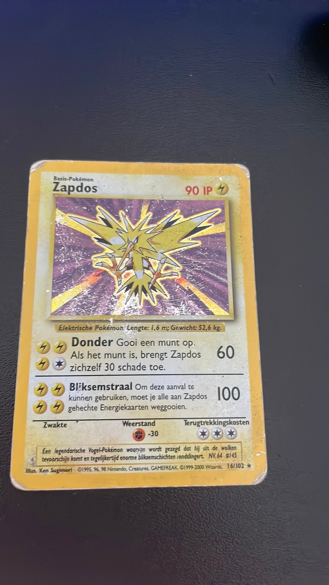 Zapdos Holo Base Set Nederlandse kaart, Ophalen of Verzenden, Gebruikt
