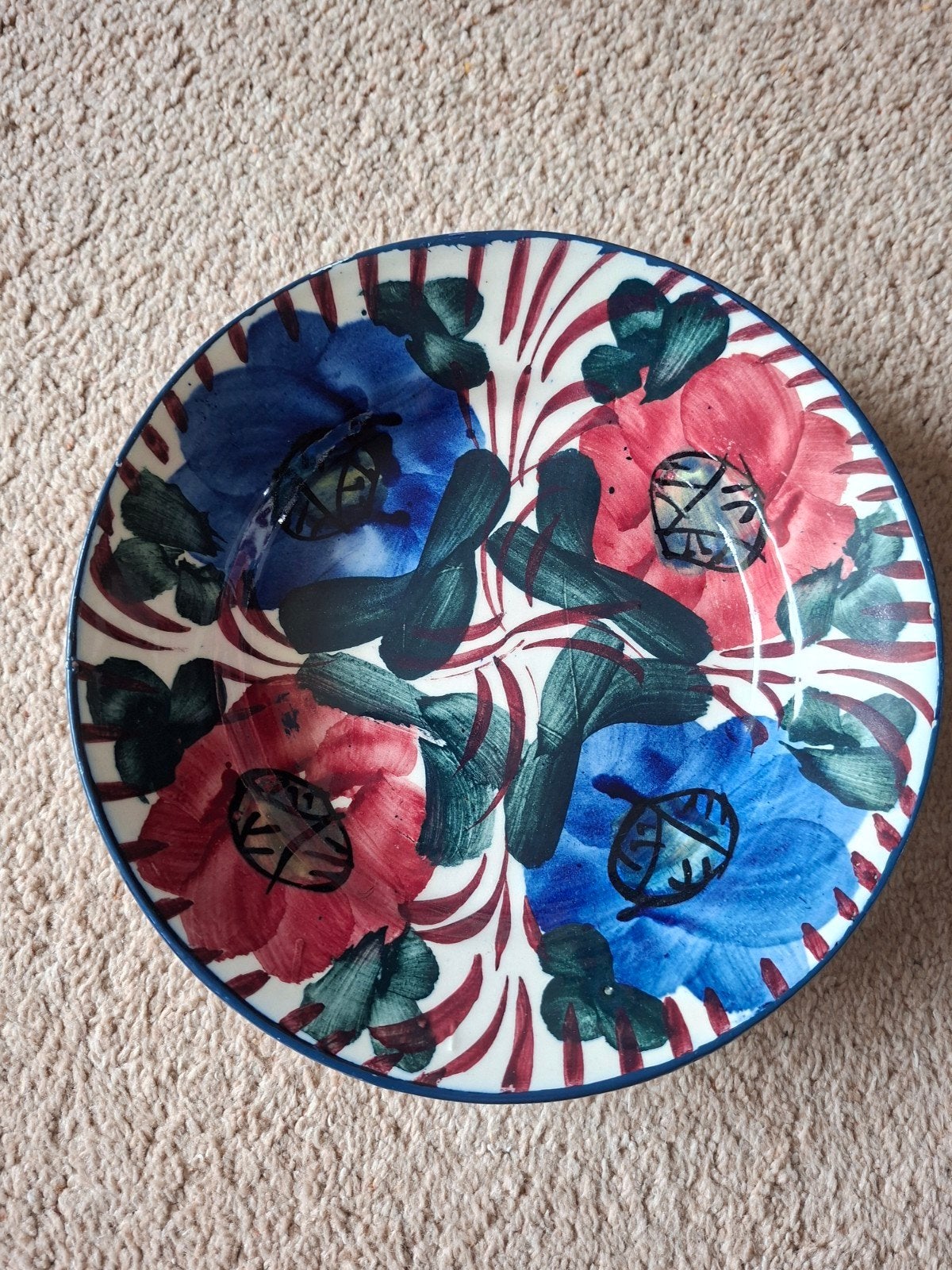 Vintage handgeschilderde schaal met bloemmotief, Ophalen