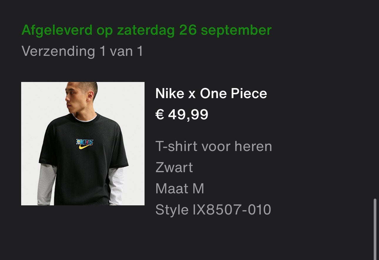 Nike X one piece shirtje ruilen, Ophalen of Verzenden
