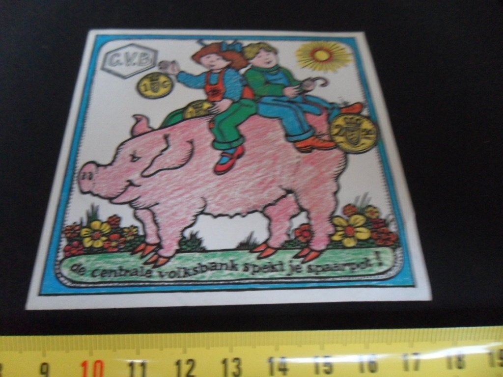 sticker CVB centrale volksbank spekt je spaarpot strip, Ophalen of Verzenden, Zo goed als nieuw