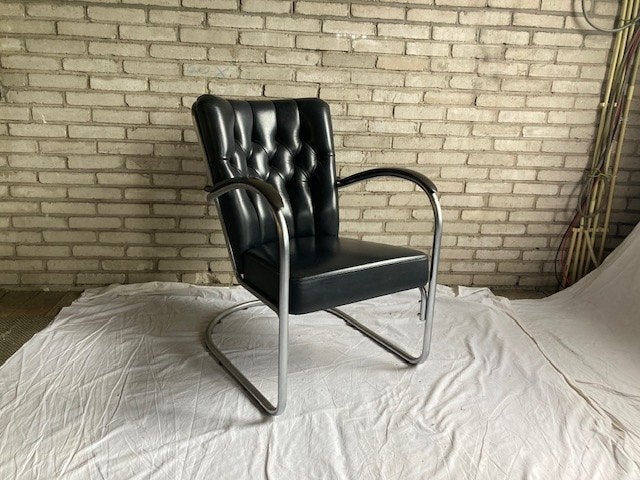 Originele Zwart Leren Gispen 412 GE Dutch Originals, Ophalen, Vintage Design Klassieker, Sales@dutchoriginals.com, 75 tot 100 cm