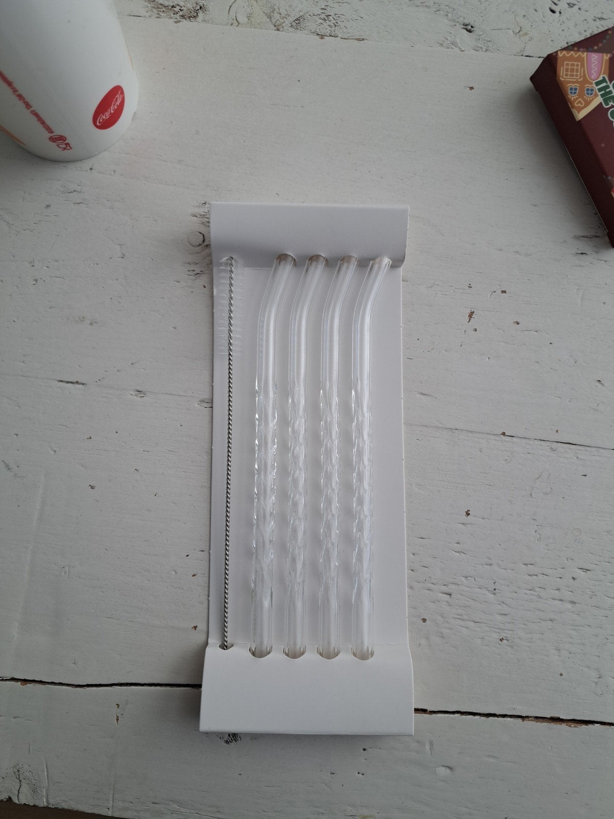 4 glazen rietjes met schoonmaker, Overige typen, Nieuw, Ophalen of Verzenden, Glas