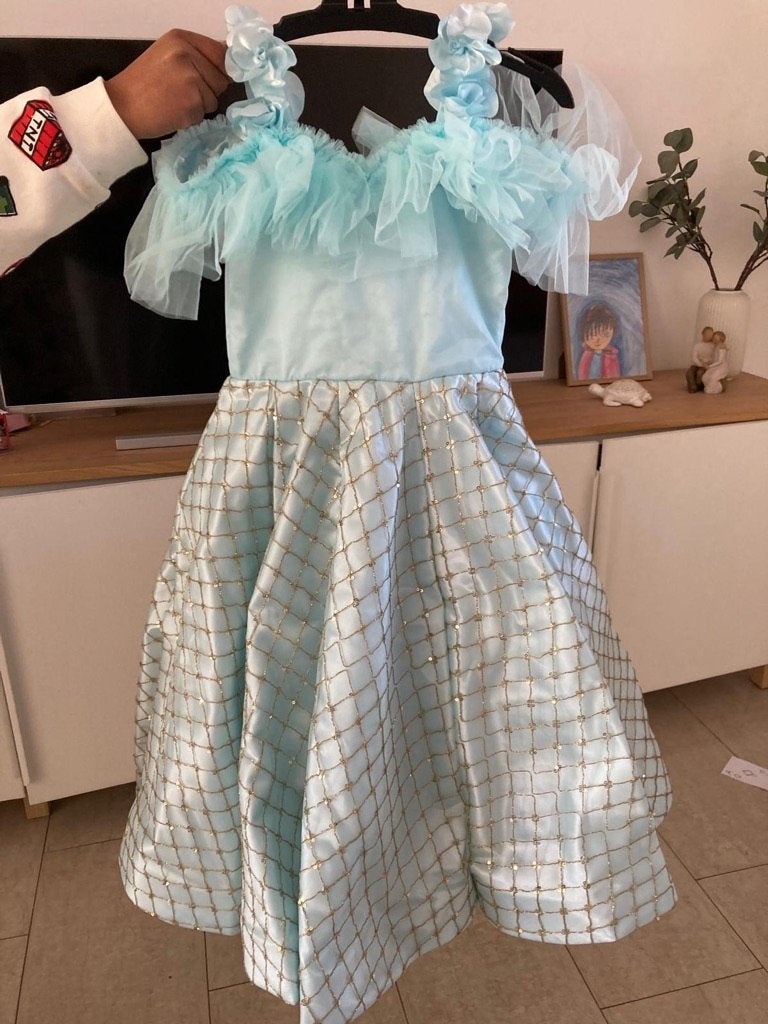 Lichtblauwe feestjurk meisje maat 140/146, Kinderen en Baby's, Kinderkleding | Overige, Ophalen, Zo goed als nieuw, Meisje
