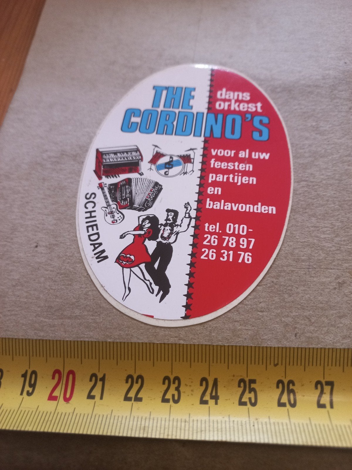 Vintage sticker The Cordino's dansorkest Schiedam, Verzamelen, Ophalen of Verzenden, Gebruikt