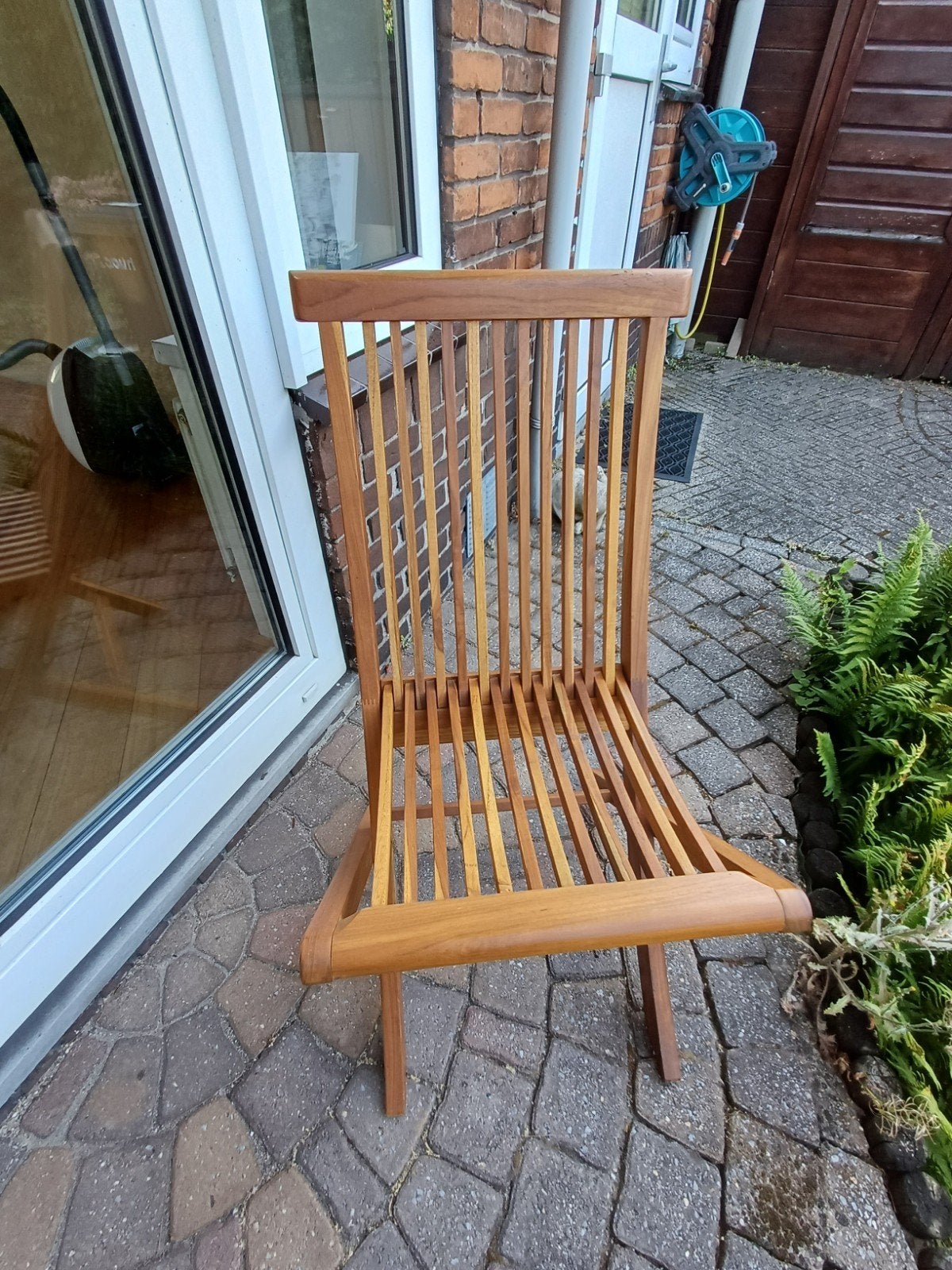 vier teakhouten tuinstoelen (inklabaar), Ophalen, Teakhout