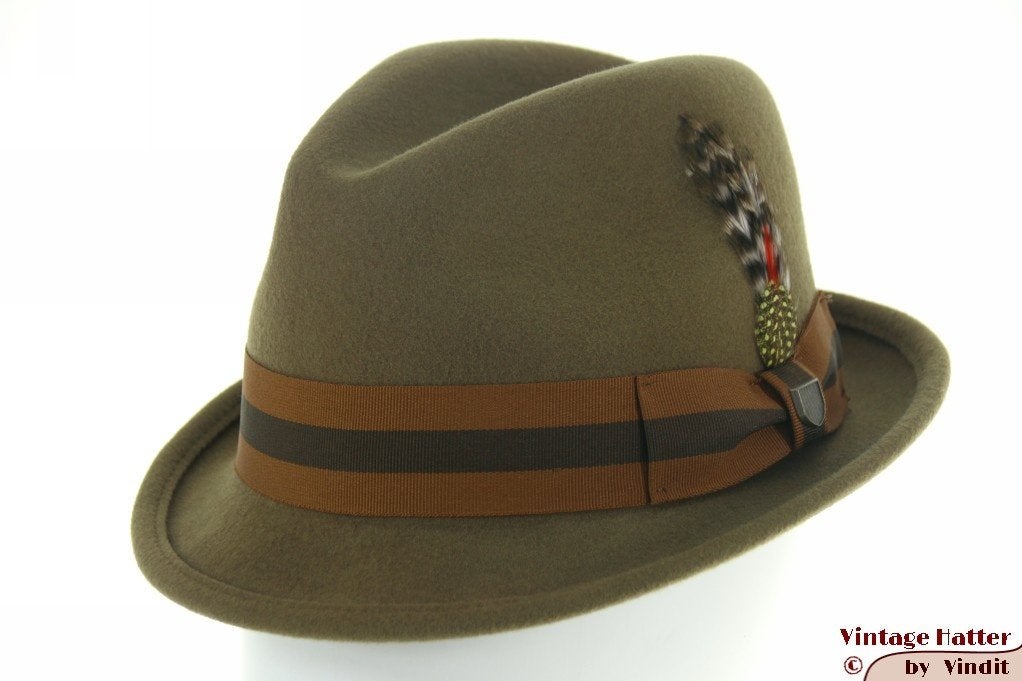Gleufhoed Brixton Gain Fedora groen vilt 54-56 (S) Nieuw, Hoed, Nieuw, 57 cm (M, 7⅛ inch) of minder, Brixton
