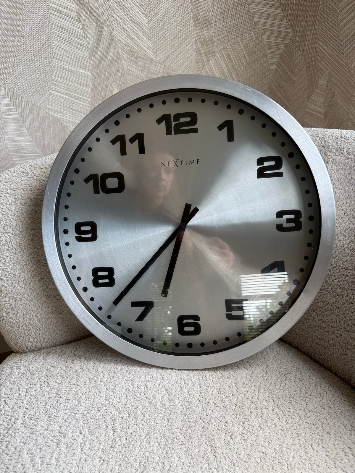 Grote Nextime wandklok - Zilverkleurig, 45 cm diameter, Ophalen, Wandklok, Analoog, Werkt op batterijen