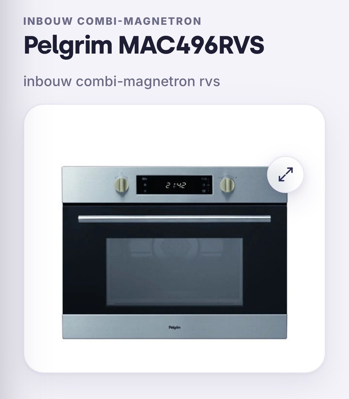 Pelgrim MAC496RVS Inbouw Combi-Magnetron RVS, Witgoed en Apparatuur, Magnetrons, Ophalen, Combimagnetron, Gebruikt, Grill