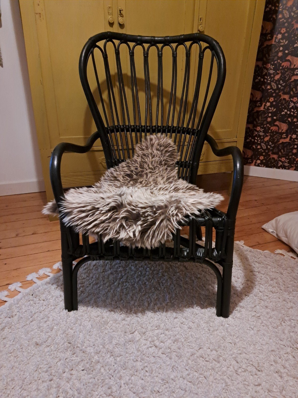 Zwarte rotan stoel, Ophalen, Gebruikt, Zwart, Bohemian, Scandinavisch