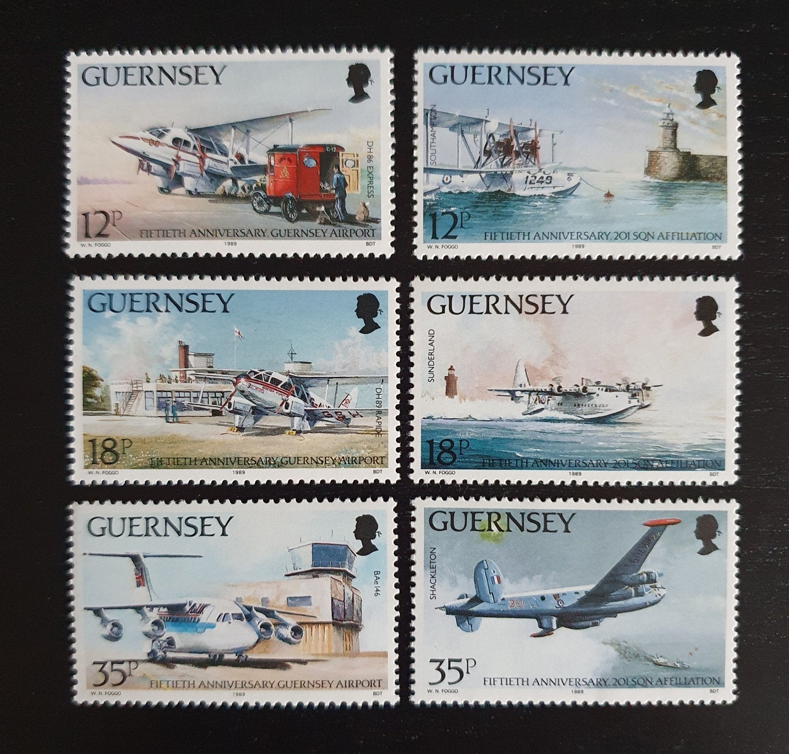 Guernsey 1989 Vliegtuigen RAF Michel 453-458 postfris, Verzenden, Postfris, Vliegtuigen