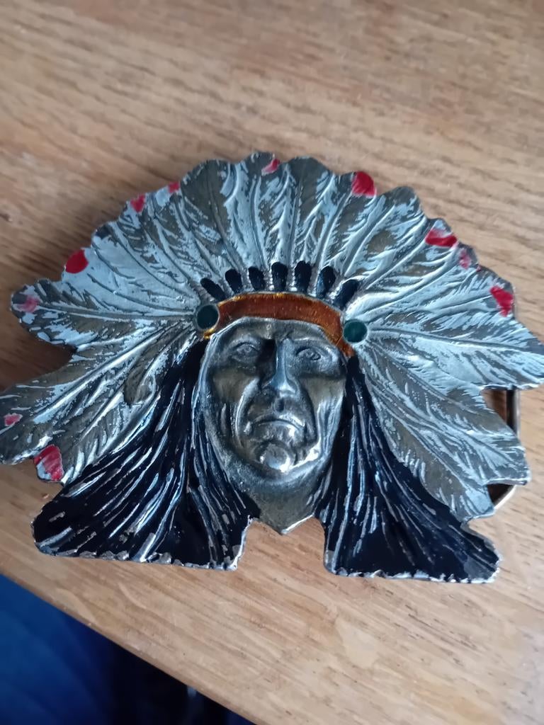 Riemgesp Indiaans Opperhoofd, Losse buckle of gesp, Overige kleuren, 5 cm of meer, Minder dan 80 cm