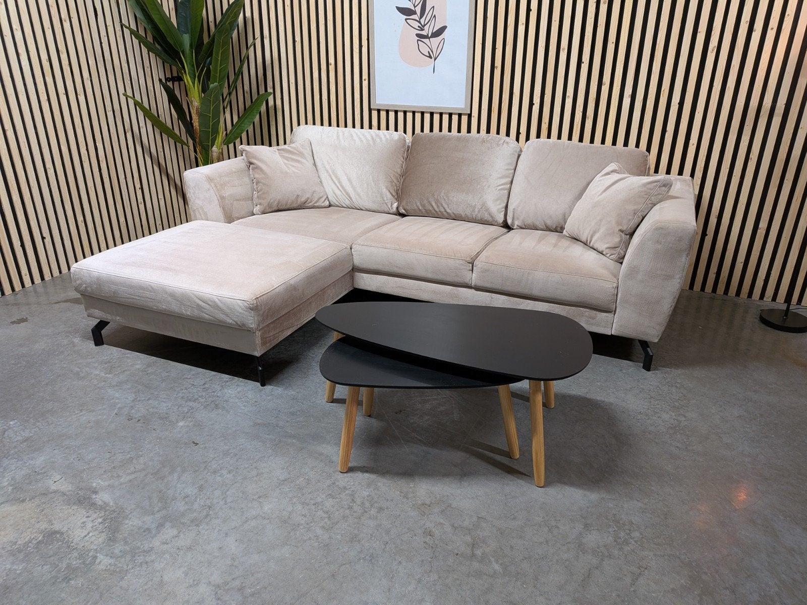 Velours Hoekbank Beige Velvet - Gratis Bezorging